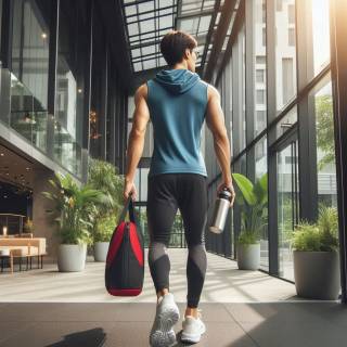 Vista trasera de un hombre dirigiéndose al gimnasio.