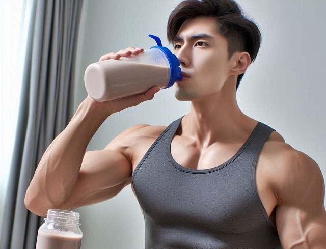 Hombres que beben proteínas.