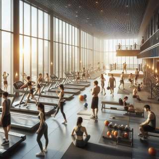 ジムでトレーニングする人々